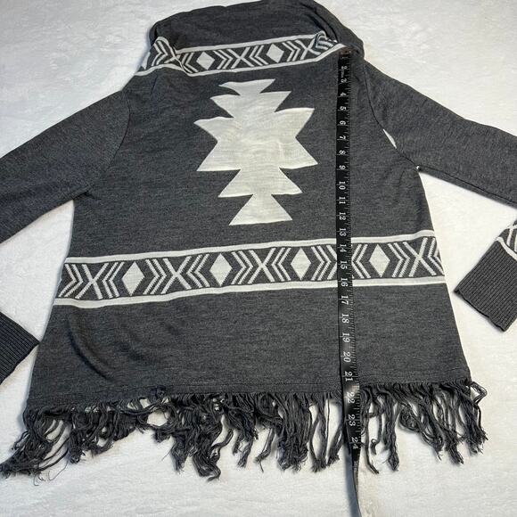 Women's Aztec Print Open Front Cardigan With Fringe Trim Size Small Boho Casual - Picture 6 of 7